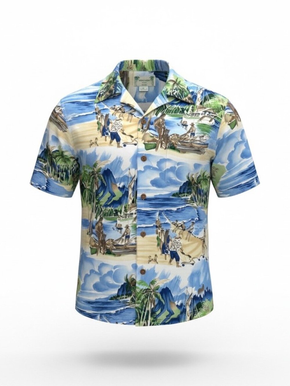 Kamehameha Men's Shirt Vintage Hawaiian Camp AOP Size Large Made in Hawaii USA